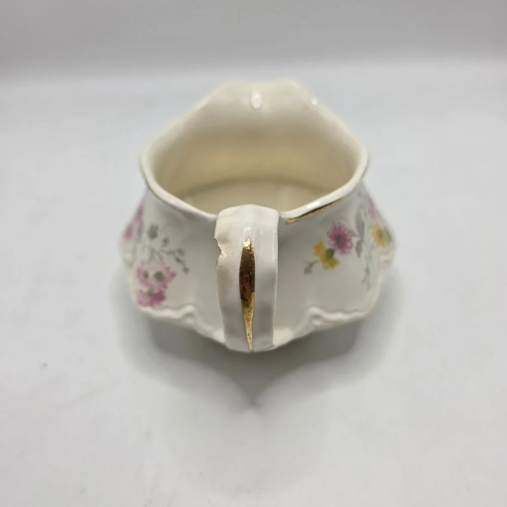 Homer Laughlin Creamer Vintage Floral Ceramic Gold Trim 1948 Made in USA C48N6
